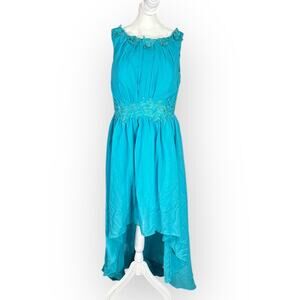 High-Low Corset Dress Women's Plus 16 Blue Sleeveless Embroidered Pleated